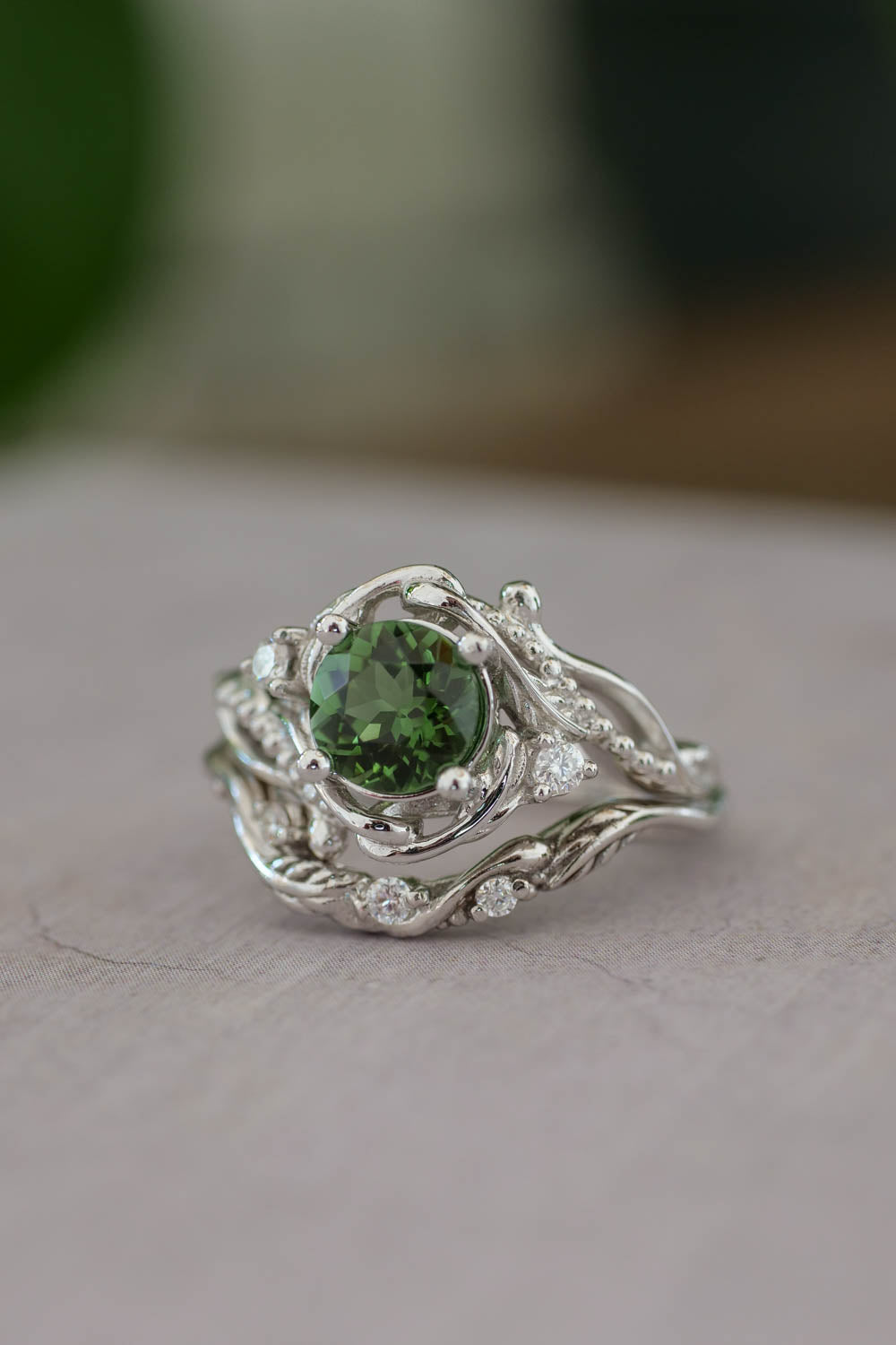 1.57ct Estate Vintage Green Tourmaline Diamond Engagement Wedding Ring  Platinum
