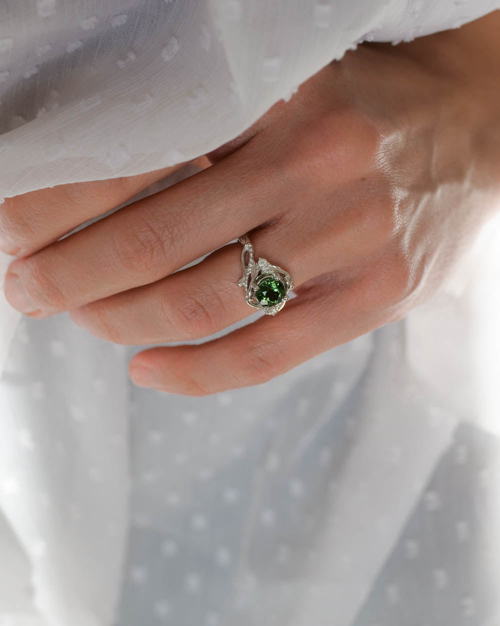 1 carat green tourmaline bridal ring set / Undina - Eden Garden Jewelry™