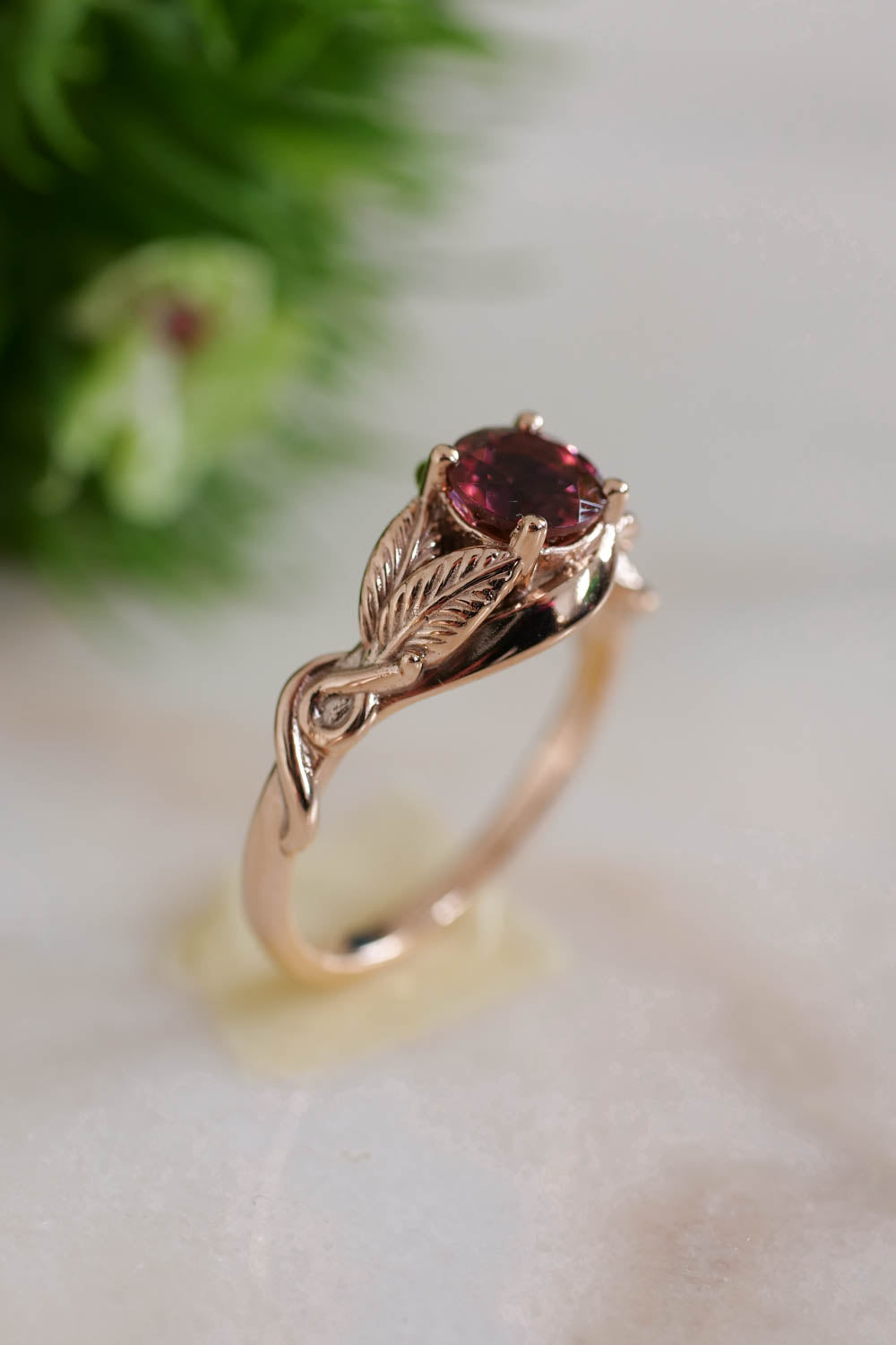 Tourmaline ring, made in rose gold 14K,  engagement ring with pink gemstone