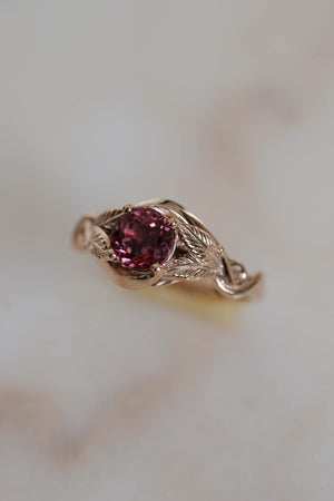 leaf engagement ring rose gold, ring with pink tourmaline / Azalea 