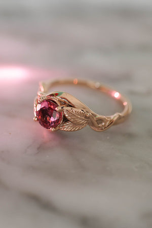 nature inspired ring for engagement, rose gold engagement ring with pink tourmaline / Azalea 