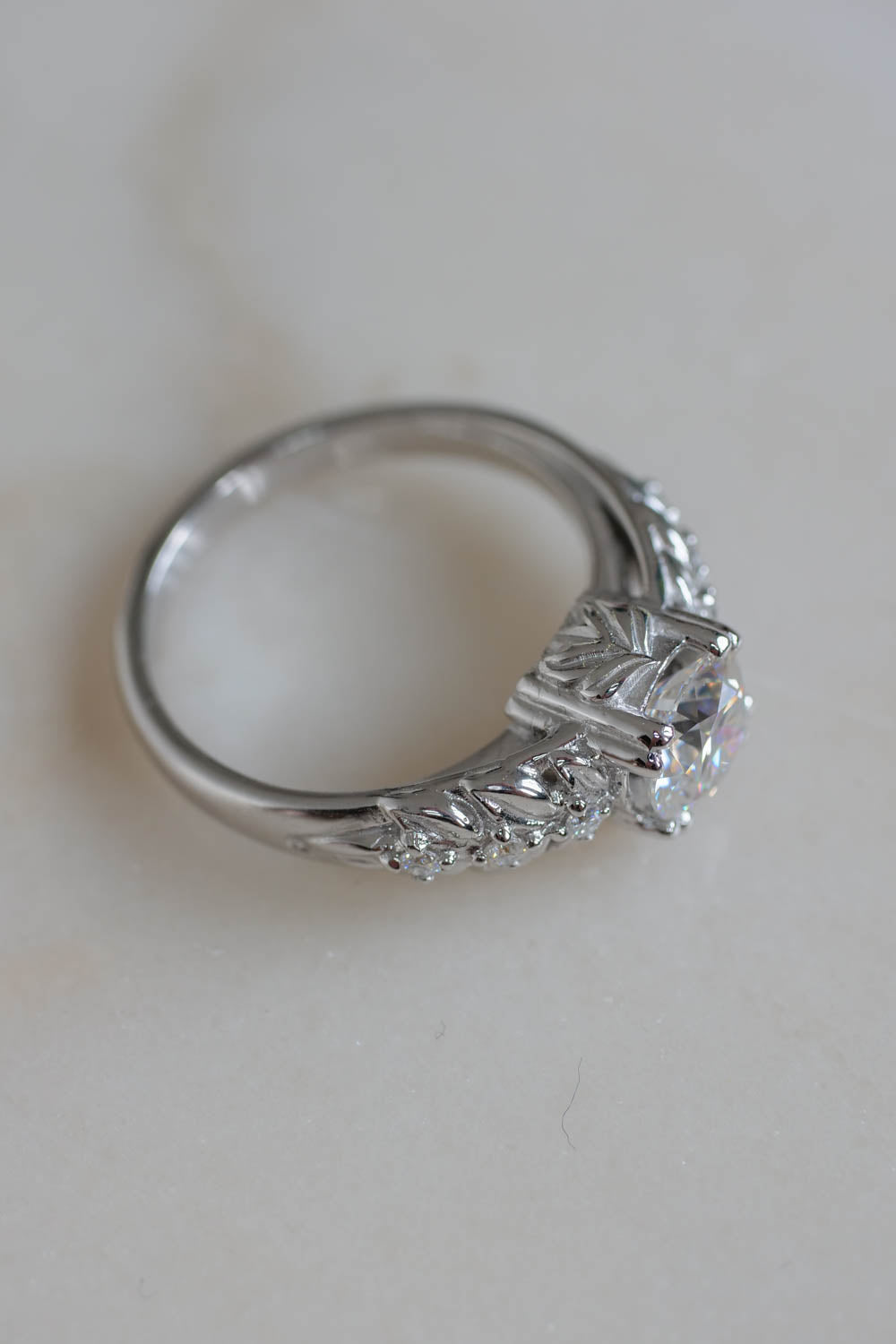 White gold moissanite engagement ring / Silvestra - Eden Garden Jewelry™