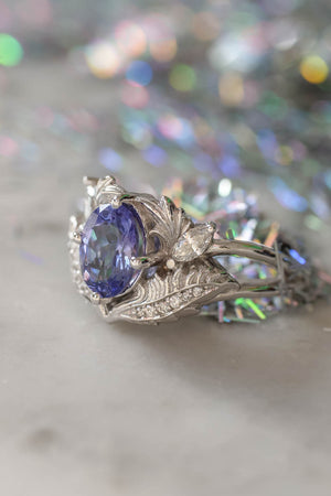READY TO SHIP: Adonis in 14K white gold, natural tanzanite 8x6 mm, diamonds, RING SIZE 7 US - Eden Garden Jewelry™