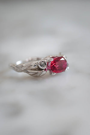 Lab ruby statement ring, salt and pepper diamonds ring / Arius - Eden Garden Jewelry™