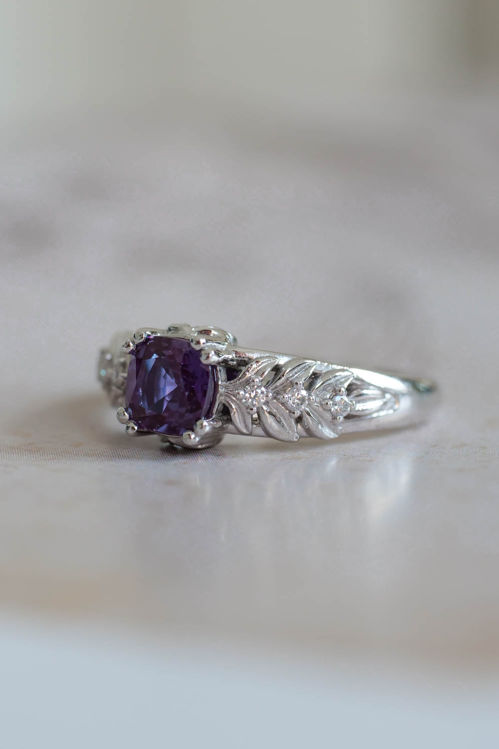 White gold engagement ring with lab alexandrite / Silvestra - Eden Garden Jewelry™