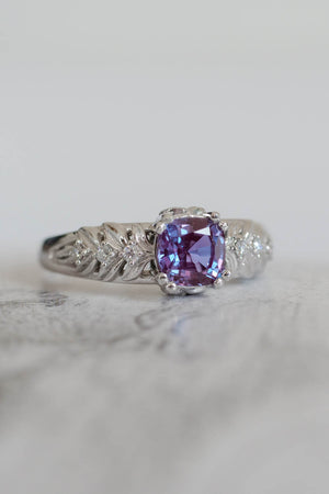 White gold engagement ring with lab alexandrite