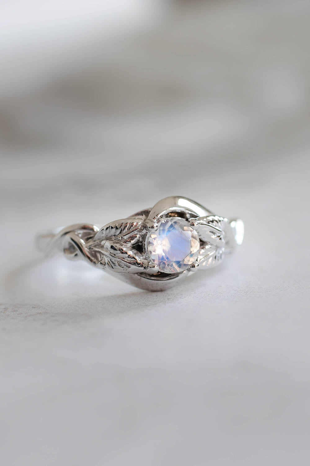 Woman engagement ring with moonstone in white gold / Azalea - Eden Garden Jewelry™
