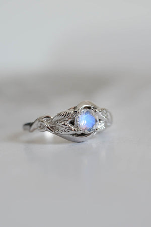 moonstone engagement ring  for women, white gold  leaf engagment rings