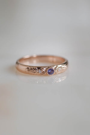 Alexandrite wedding ring, rose gold wedding ring for woman