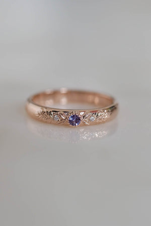 Alternative wedding ring with  alexandrite and diamonds rose gold wedding band 