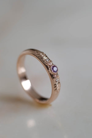 Alexandrite wedding ring, rose gold wedding band 