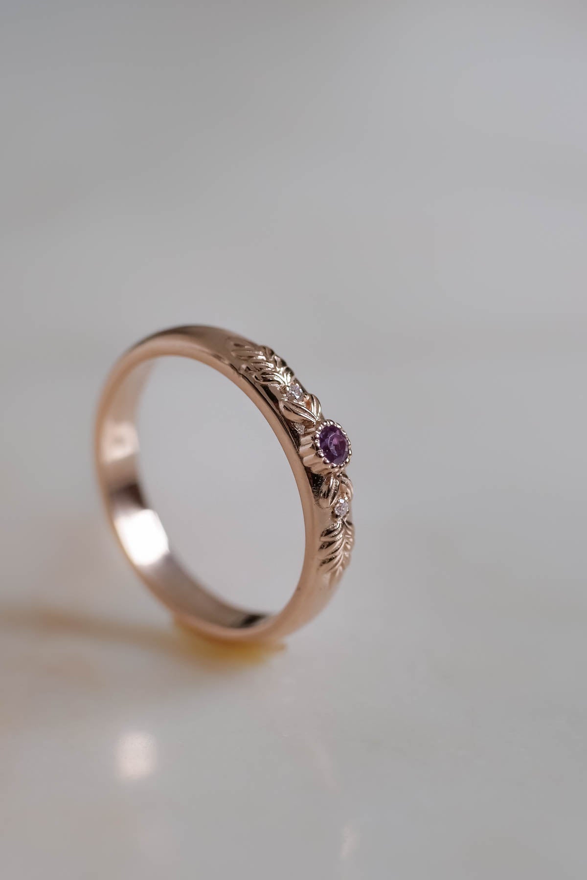Alexandrite wedding ring, rose gold wedding band / Wreath - Eden Garden Jewelry™