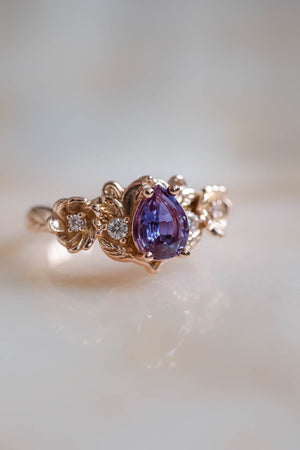 Engagement ring with pear cut alexandrite in rose gold / Adelina  style