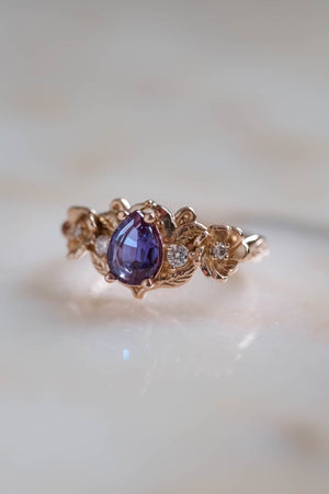 alexandrite engagement ring natural style, pear engagement ring