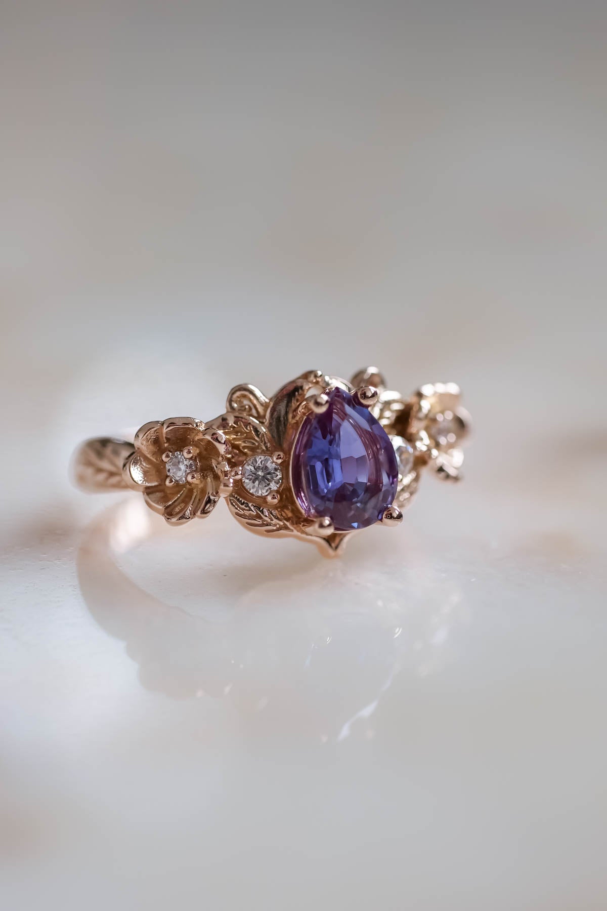 rose gold diamonds engagement rings with alexandrite