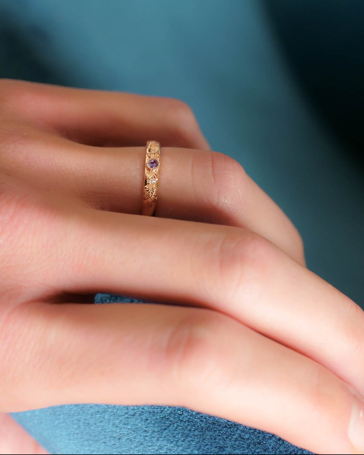 Alexandrite wedding band for woman, rose gold wedding band 