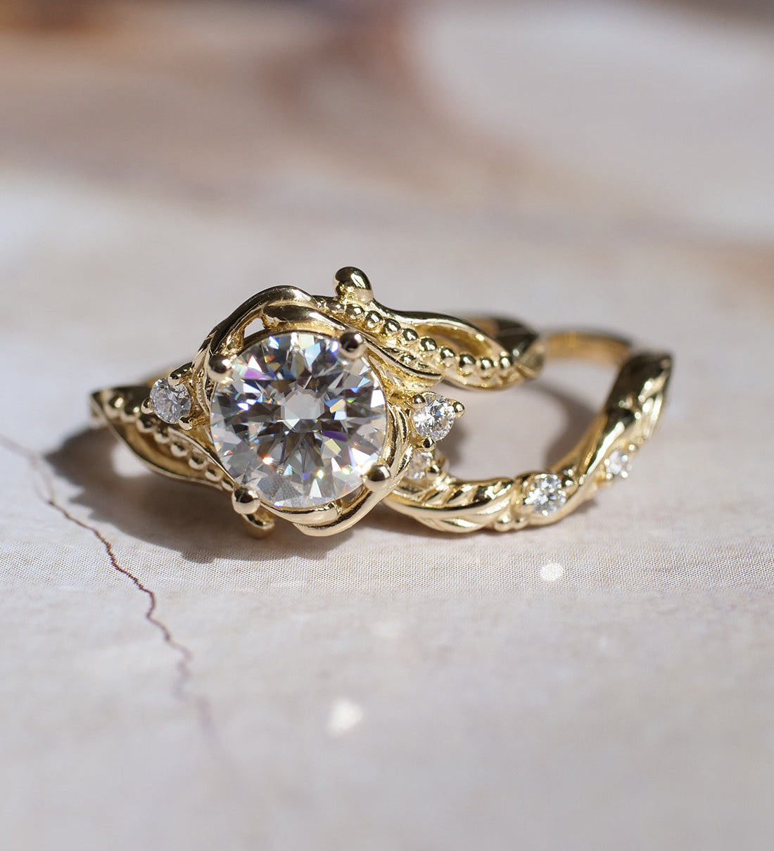 1.5 ct moissanite engagement ring, wedding ring set