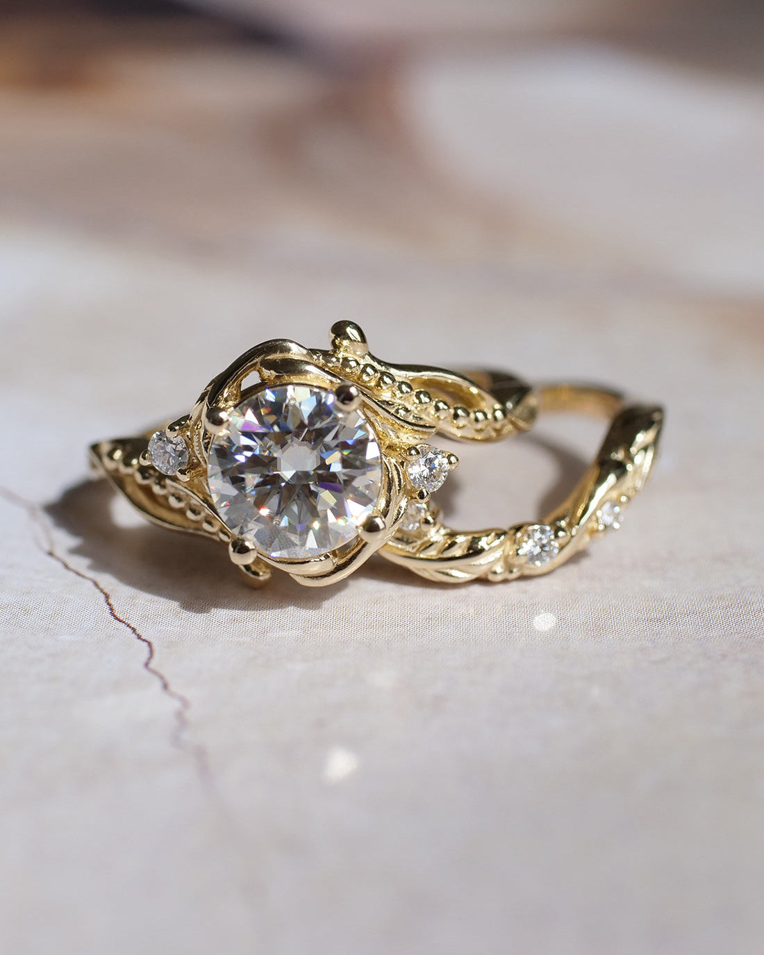 Moissanite engagement ring, 1.5 ct round cut gemstone / Undina - Eden Garden Jewelry™