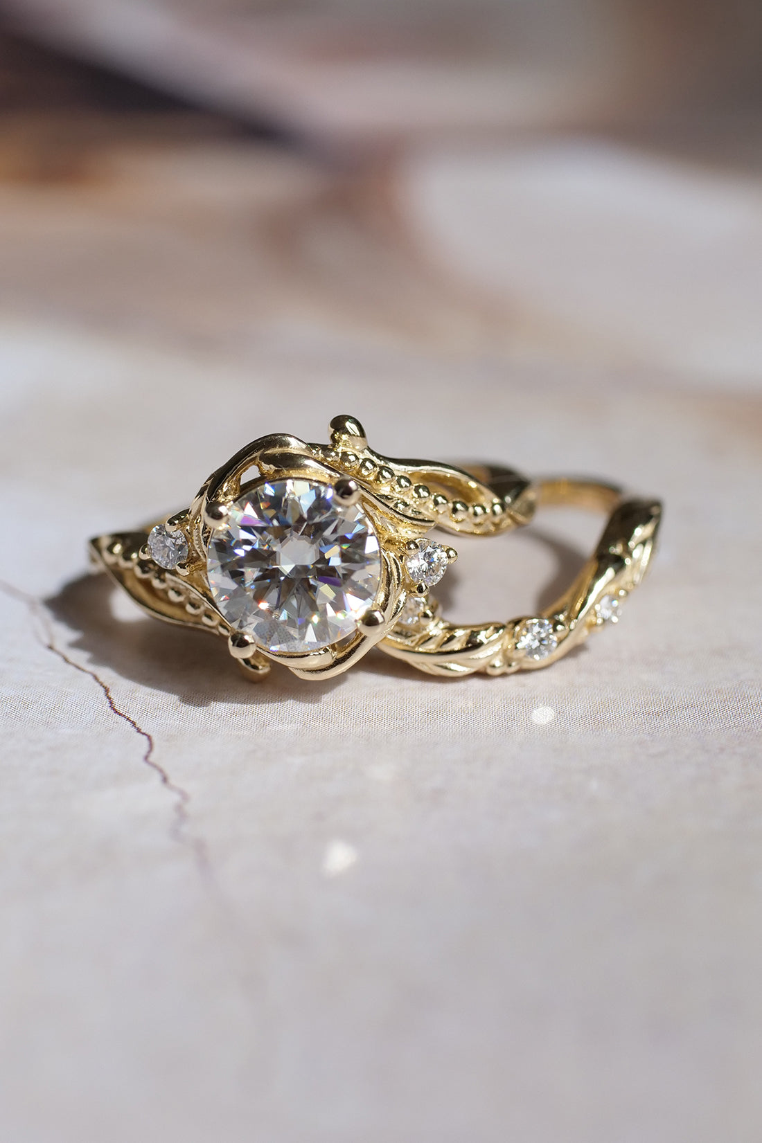 Moissanite engagement ring, 1.5 ct round cut gemstone / Undina - Eden Garden Jewelry™