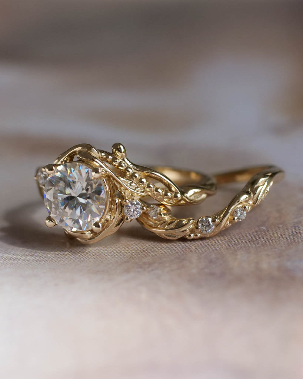 Moissanite engagement ring, yellow gold / Undina - Eden Garden Jewelry™