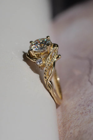 Moissanite engagement ring, yellow gold / Undina - Eden Garden Jewelry™
