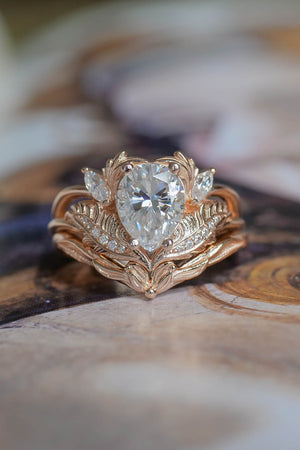 Adonis, moissanite rose gold engagement ring, pear engagement ring