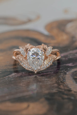Moissanite rose gold engagement ring, pear cut / Adonis - Eden Garden Jewelry™
