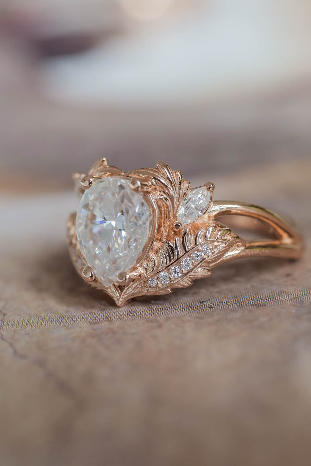 Moissanite rose gold pear engagement ring / Adonis - Eden Garden Jewelry™