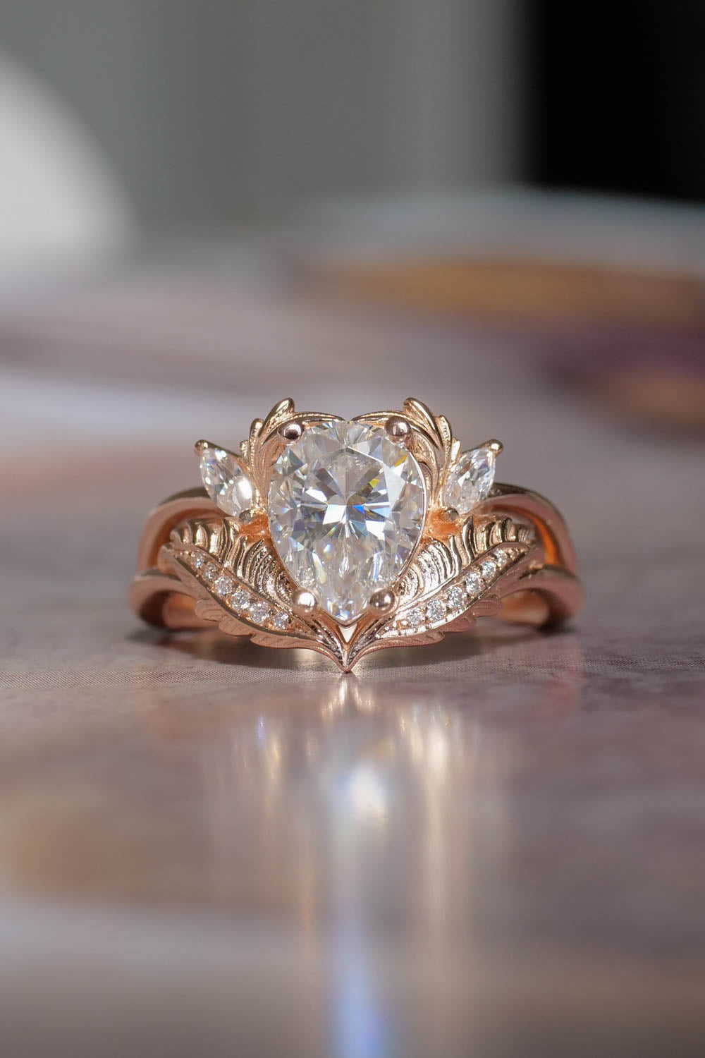 Moissanite engagement ring set in rose gold / Adonis - Eden Garden Jewelry™