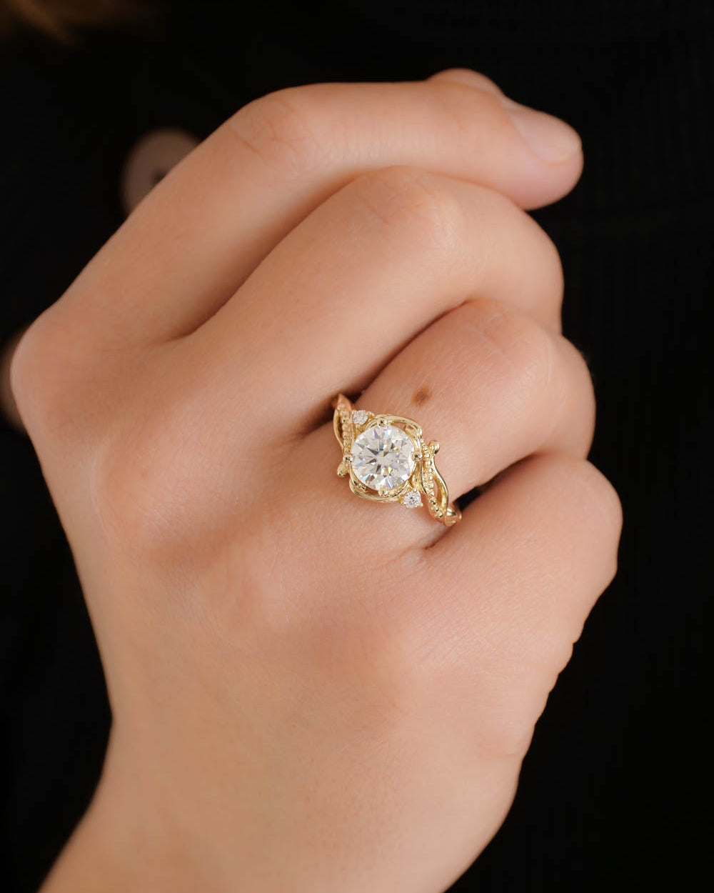 Moissanite engagement ring, yellow gold / Undina - Eden Garden Jewelry™