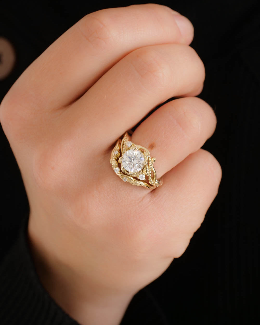 Moissanite engagement ring, yellow gold / Undina - Eden Garden Jewelry™