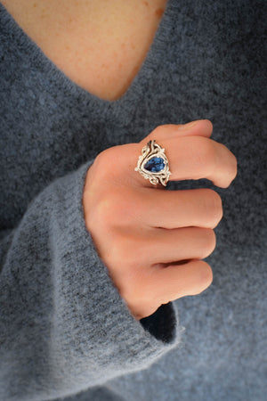 Dark blue topaz engagement ring set, london blue topaz bridal ring set / Lida - Eden Garden Jewelry™