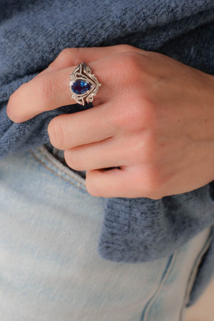 Dark blue topaz engagement ring set, london blue topaz bridal ring set / Lida - Eden Garden Jewelry™