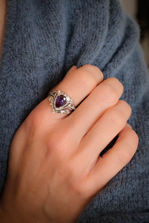 Alexandrite engagement ring set, gold statement bridal set with diamonds / Lida - Eden Garden Jewelry™