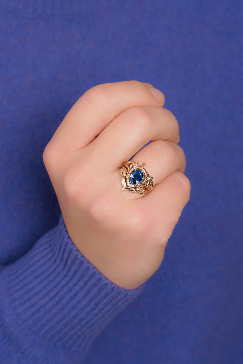 Lab sapphire engagement ring set / Lida oval - Eden Garden Jewelry™