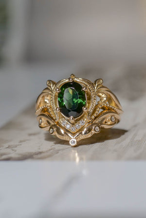 Green tourmaline engagement ring set / Lida oval - Eden Garden Jewelry™