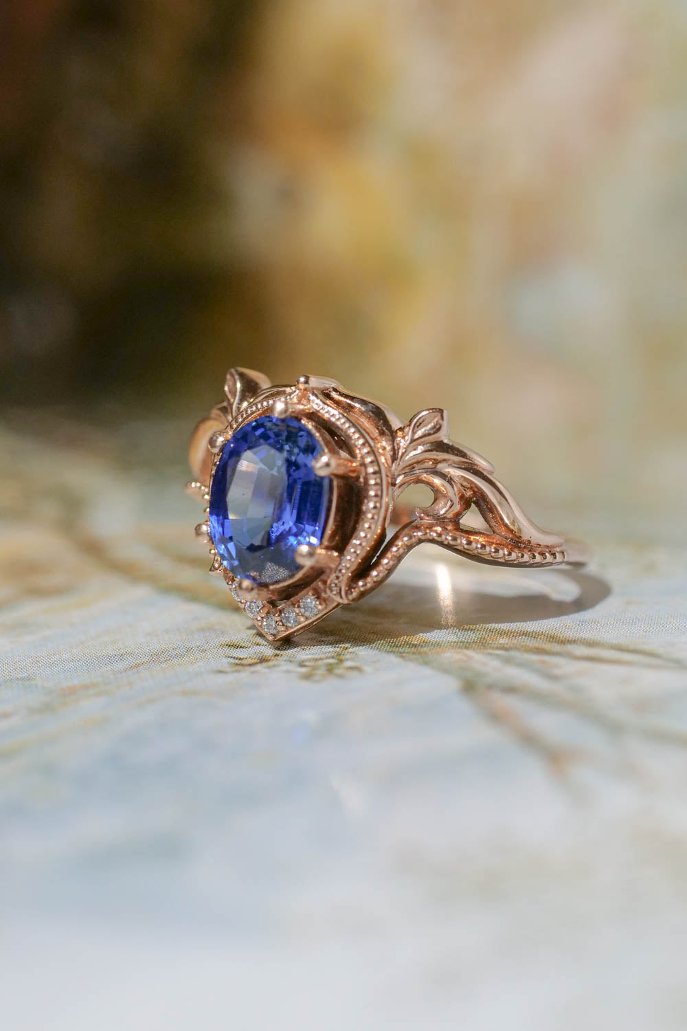 Lab sapphire engagement ring , oval cut sapphire