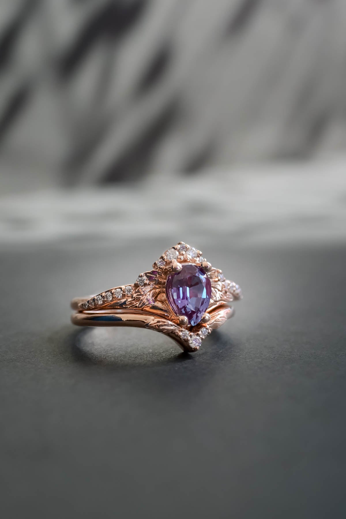READY TO SHIP: Amelia set in 14K rose gold, pear alexandrite 7x5 mm, moissanites, RING SIZE - 5 US - Eden Garden Jewelry™