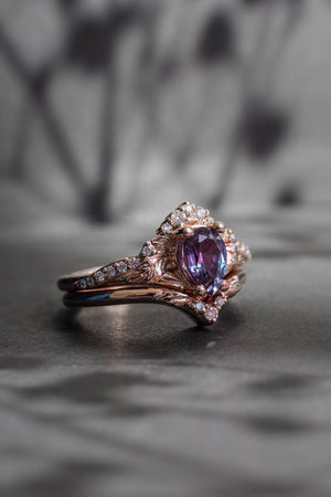 unusual engagement and wedding rings with alexandrite