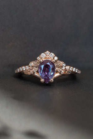 Lab alexandrite engagement ring set, rose gold, pear cut / Amelia - Eden Garden Jewelry™
