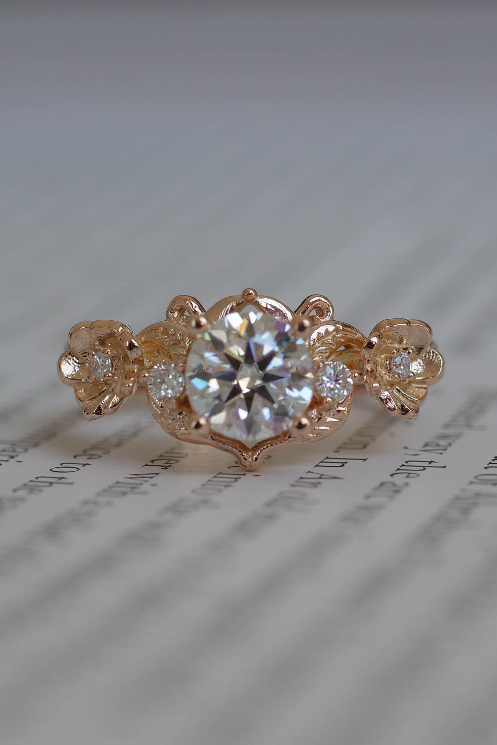Rose gold moissanite ring for engagement / Adelina - Eden Garden Jewelry™
