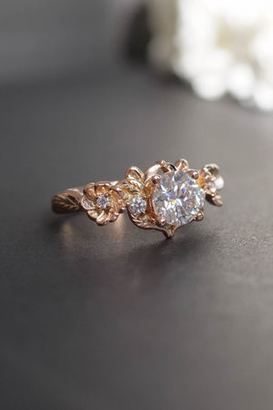 unique ring for engagement with moissanites, floral rings