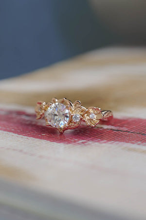 ring for engagement with flowers, moissanite engagement ring for women