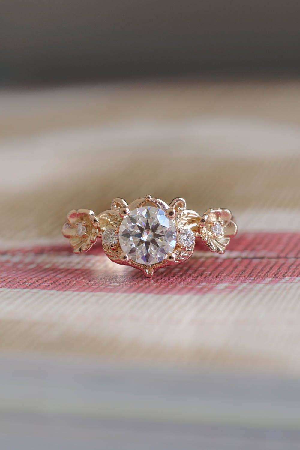 round engagement ring moissanites, rose gold rings / Adelina 