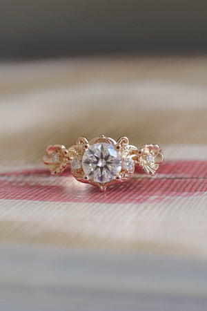 round engagement ring moissanites, rose gold rings / Adelina 