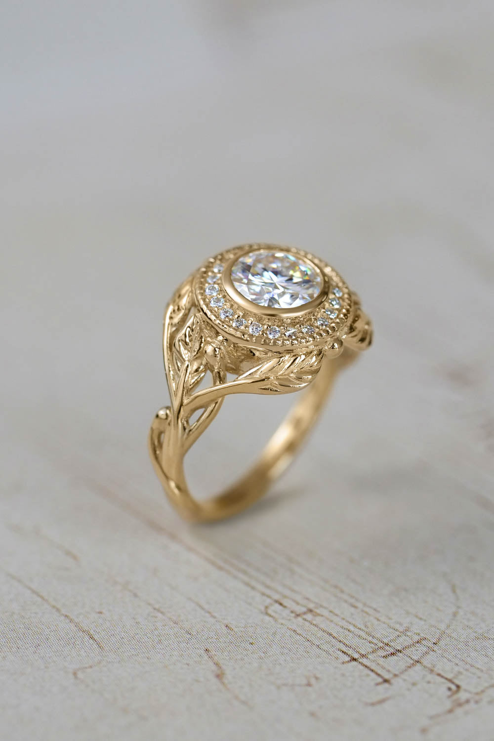 Halo engagement ring with moissanite / Tilia - Eden Garden Jewelry™