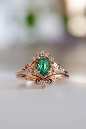 Engagement emerald ring set / Ariadne - Eden Garden Jewelry™
