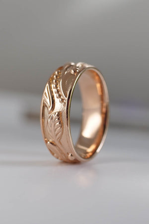 Man wedding band, rose gold, leaf ring / Callisto - Eden Garden Jewelry™