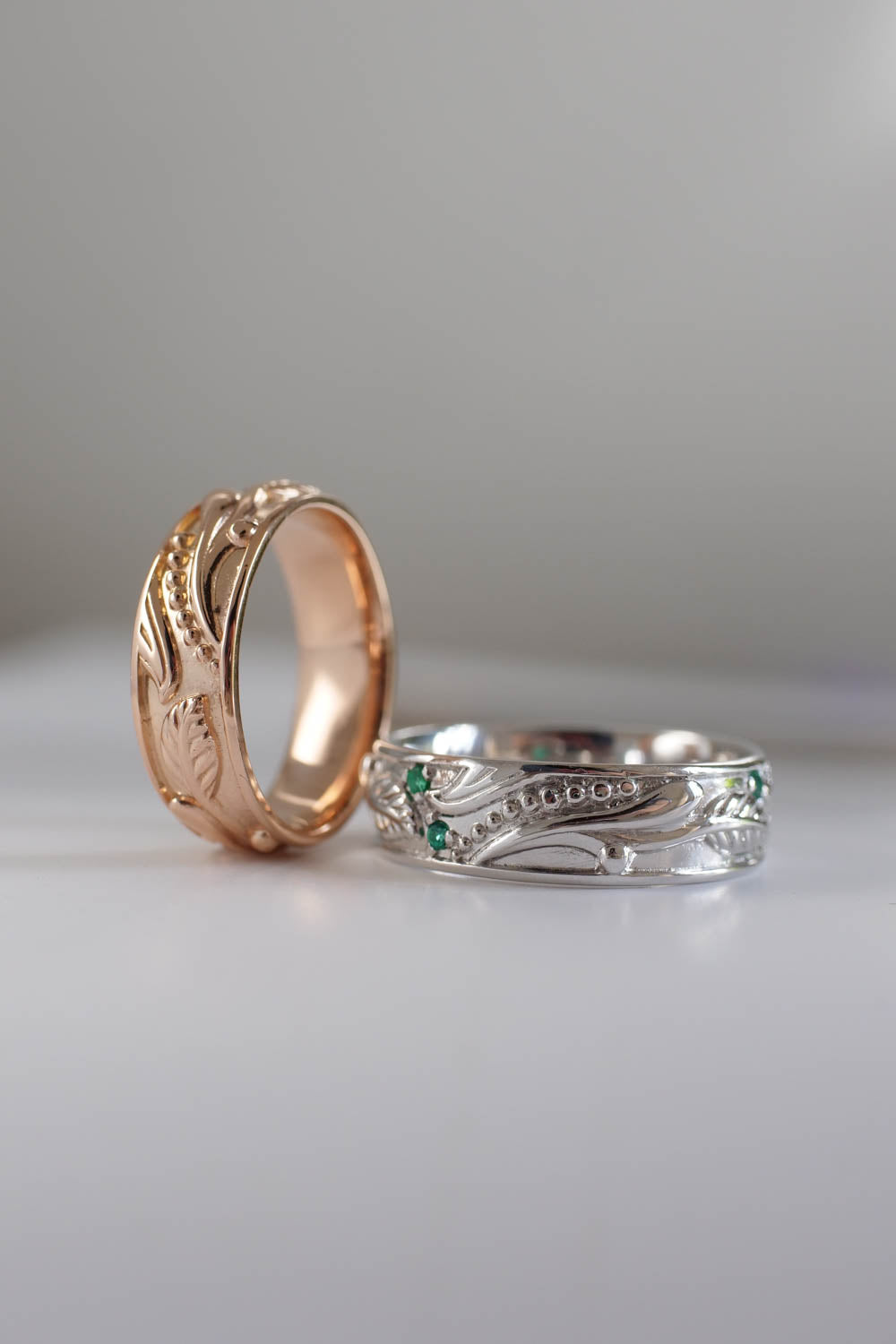 rose gold, leaf ring, man wedding band