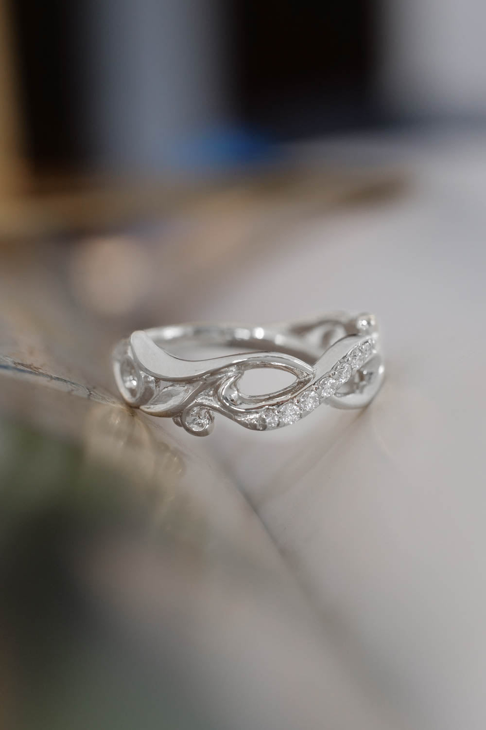 white gold infinity wedding ring for woman, diamonds or moissanite wedding rings